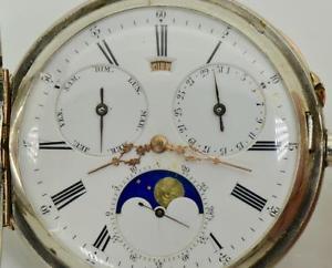 MUSEUM ORIGINAL Louis Audemars Moon phase Calendar silver&gold pocket watch,1870