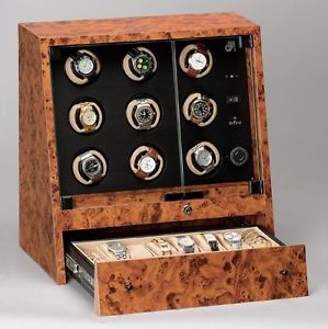 German-made Programmable Nine-Watch Winder Burlwood w/storage