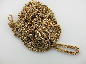 Antique 14k Gold  "BEAUTIFUL" Pocket Watch Chain/Fob Pearl and Enameled Slider