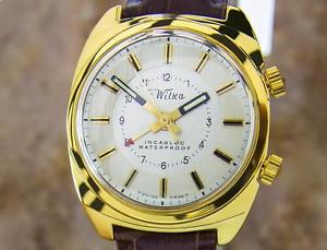 Wilka Collectible Swiss Gold Plated Alarm Men's Manual Dress Watch c1960s L197