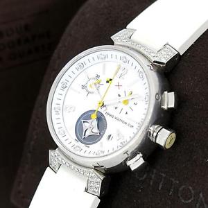 Auth LOUIS VUITTON Boys Tambour Lovely cup MM Q132H Watch White Shell