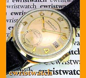 Vintage 50's Movado Calendoplan Solid Gold Cap/SS Case Sub Seconds Original Dial