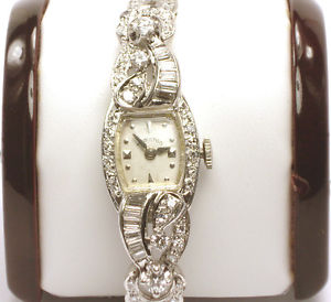 SPECIAL! ANTIQUE,14K WHITE GOLD HAMILTON MECHANICAL 3.5CT DIAMOND WATCH 25 GRAM