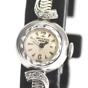 Auth UNIVERSL GENEVE Antique Cutglass K18WG Diamond Hand-winding Women's watch
