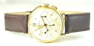 Vintage 1940's Lemania Chronograph 18k Gold 30mm Case Rare cal. 2510 3 Register
