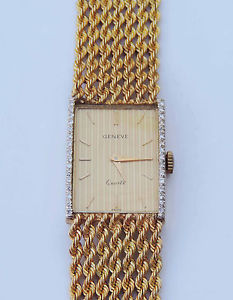 GENEVE Quartz 14k Gold & Genuine Diamond Mens Watch - Seven Row Rope Chain Band