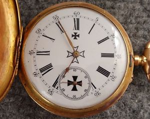 WWI GERMAN KAISER WILHELM IRON CROSS BLUE MAX MILITARY GOLD OFFICER POCKET WATCH