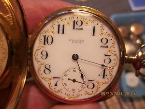 MINT 16s 17J Waltham/perfect 14k solid gold Hunter case/fancy colored dial/runs