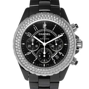 Free Shipping Pre-owned CHANEL Chronograph Diamond H1009 With Genuine BOX Men's