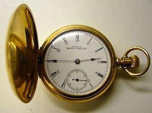 1893 14K Solid Gold WALTHAM Pocket Watch 16s15J, Double Hunter Case/Riverside
