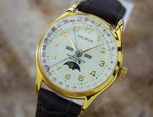 Valruz Swiss Made Triple Calendar Moonphase Men's Rare 1950s Dress Watch G32