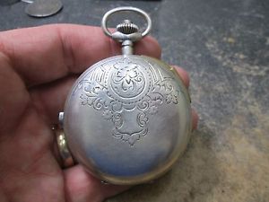 SWISS REPEATER MENS SILVER CHRONOGRAPH CALENDAR MOON PHASE RUNNING Pocket Watch