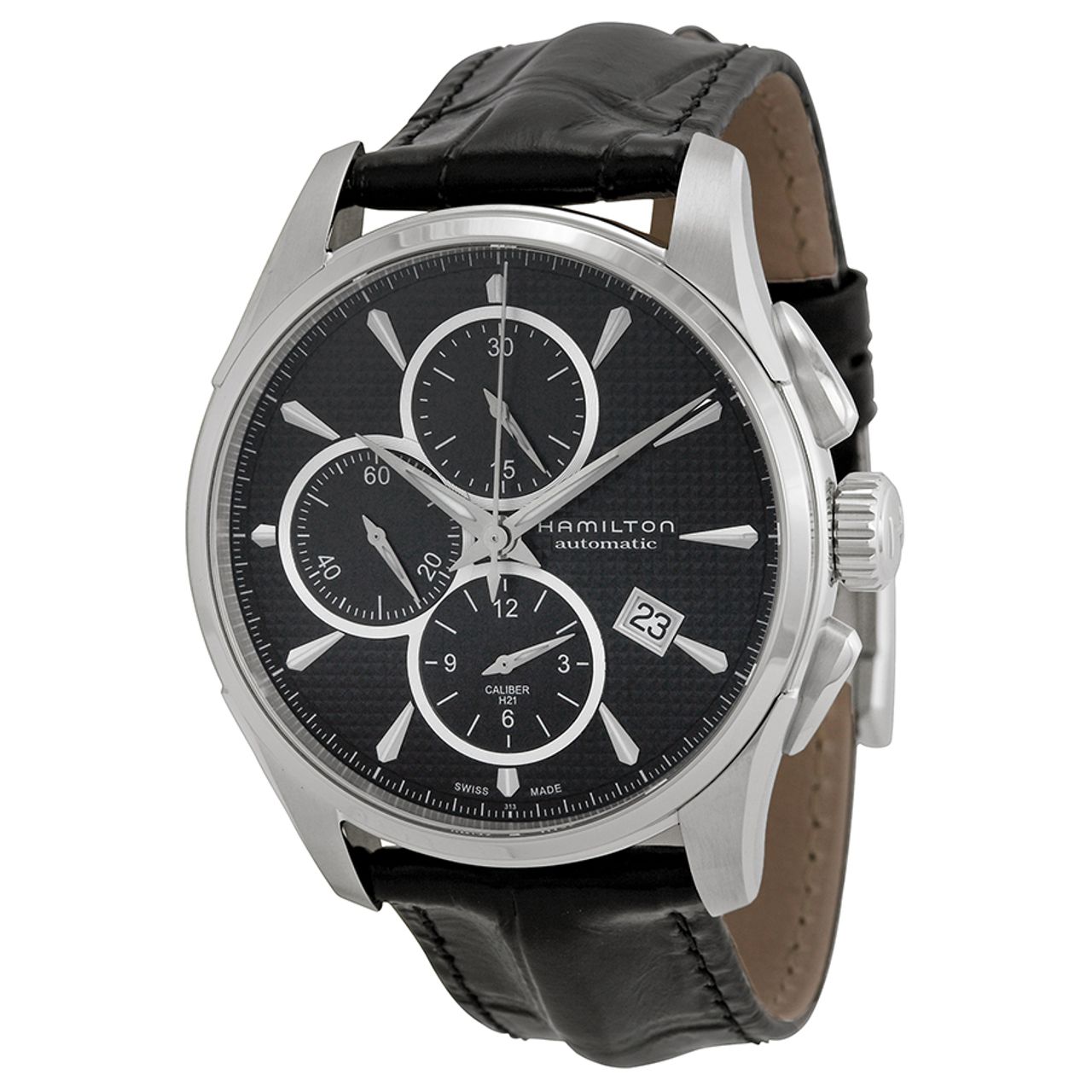 Hamilton H32596731 Mens Black Dial Analog Automatic Watch with Leather Strap