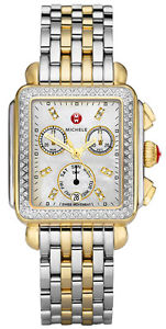 NEW AUTHENTIC MICHELE SIGNATURE DECO TWO TONE DIAMOND LADIES WATCH  MWW06P000108
