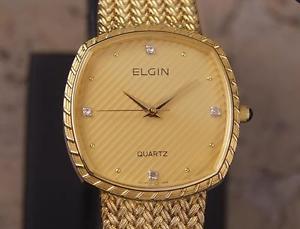 Elgin Swiss Made 1980s Mens Luxury 30mm Gold Plated Men's Quartz Dress Watch YY3