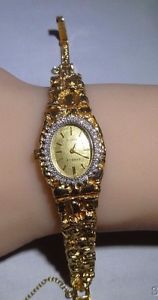 VTG Geneve Fine Ladies 14k Solid Gold Nugget Diamonds Wrist Watch Links Estate