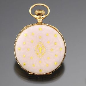 Hampden 14k Gold Star Enamel Case  Cobalt Blue Porcelain Dial Ladies Lapel Watch