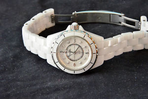 Chanel J12 White Ceramic Mother of Pearl Diamonds H2570 Ladies Watch