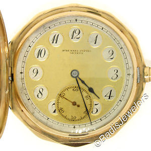 Antique Audemars Freres Etched 15s Pocket Watch Slim Solid 14K Gold Hunter Case