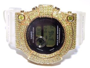 Mens 10k Yellow Gold 12.00ct Yellow Diamond Frogman Divers Casio G-Shock Watch