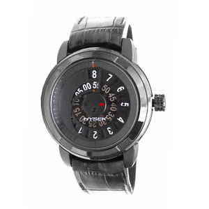 Hysek IO Jumping Hour Men's 47mm Automatic Black Calfskin Watch IO4705b02