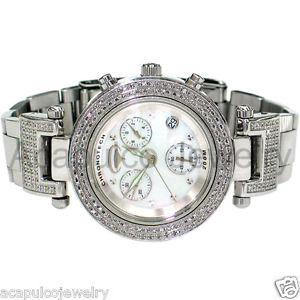 CHRONOTECH Swiss Made Mother of Pearl Dial Mens Stainless Diamond Watch PreOwned