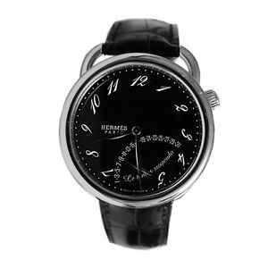 HERMES TIME PAUSE HERREN 43MM SCHWARZ LEDER ARMBAND DATUM UHR AR8.910.330/MNO