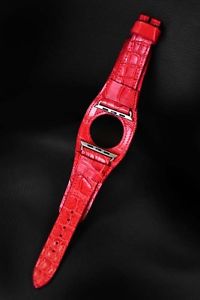ATTILA ASZODI HANDMADE RED ALLIGATOR BUND STRAP FOR 42MM APPLE WATCH