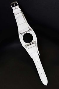 ATTILA ASZODI HANDMADE WHTE LOUISIANA ALLIGATOR BUND STRAP FOR 42MM APPLE WATCH
