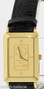 NEW ZITURA 18K Solid Gold WATCH Swiss Solid 24K Gold Dial Black Leather Strep