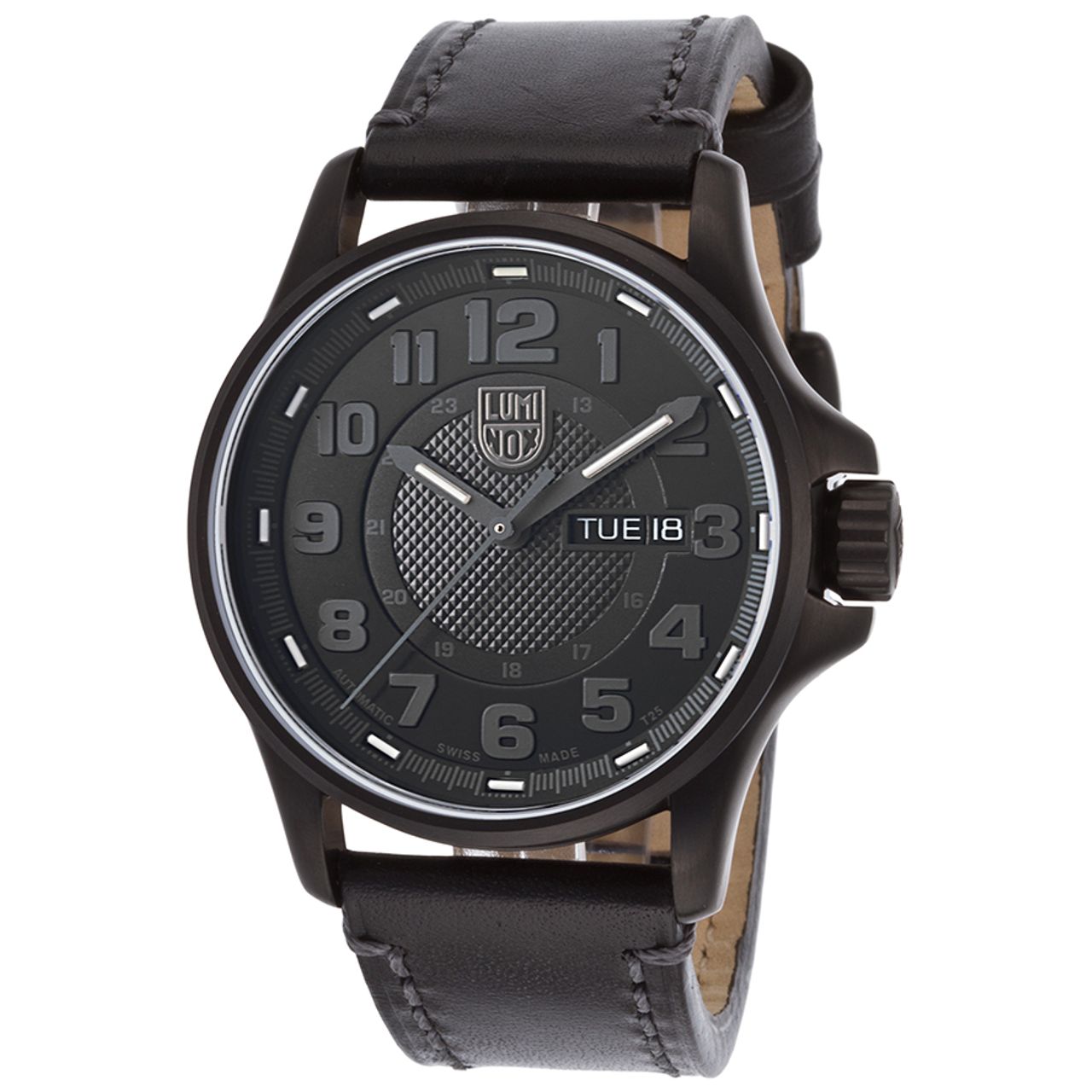 Luminox 1800 Series 1801-BO Mens Black Dial Automatic Watch with Leather Strap