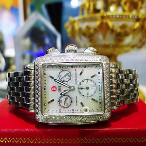 Michele Deco Chronograph Stainless Steel MOP Diamond Quartz Ladies Watch 71-6000