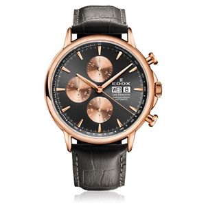 Edox 01120 37R GIR Mens Watch LES BÉMONTS Chronograph Automatic Rose Gold Case