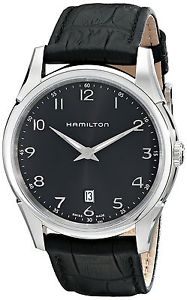 Hamilton Men's H38511733 "Jazzmaster" Stainless Steel Watch with Black Leather B
