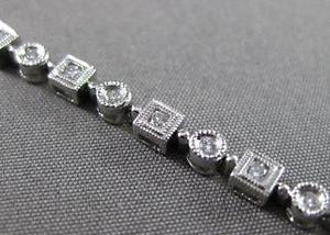 ANTIQUE .72CT DIAMOND 14K W GOLD FILIGREE ROUND & SQUARE MILGRAIN BRACELET 21128