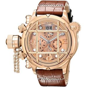 Invicta 17341 Mens Rose Gold Dial Analog Quartz Watch with Leather Strap