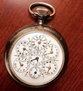 Genuine ANTIQUE JUDAICA HEBREW ALPHABET MULTITIME ZONE POCKET WATCH CHINESE