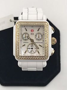 NEW MICHELE MWW06F000002 DECO DIAMOND MOTHER OF PEARL LADIES WHITE CERAMIC WATCH