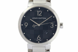 Free Shipping Pre-owned LOUIS VUITTON Tambour Damier Black Q1D001 SS Quartz