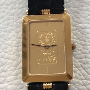 Zitura Watch Swiss Solid 24K Gold Leather Strap SWISS BANK