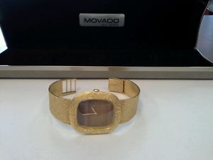 Vintage RARE 14K Solid Gold Tiger Eye Movado Watch - 71gr
