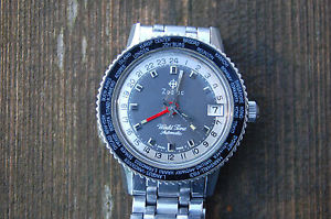 Vintage⌚Zodiac WorldTime•GMT•Auto•17j•Hacking•Date•Quick set•Serviced•Warranty