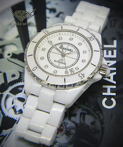 Chanel J12 White 38mm Ceramic Diamond Dial Automatic Watch Box/Books H1629
