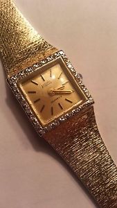 Vintage Solid 14K Gold Diamond Bezel Lucien Piccard Quartz Wristwatch