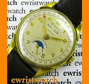 Vintage 40's Cortebert Sport Triple Date Moonphase 35mm Original Sub-Second Dial