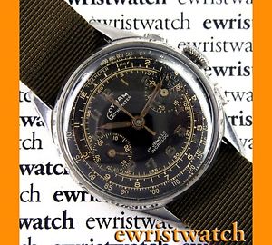 Vintage 1950s Gotham Chronograph with Valjoux 92 Original Black Glossy Gilt Dial
