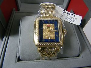 NEW MICHELE DECO DIAMOND GOLD-TONE BLUE PAVE DIAL WATCH MODEL MW05D37A1998
