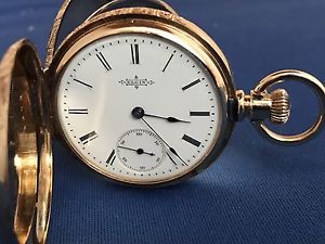 Elgin 1888 14 K Solid Gold Hunter Case Pocket Watch Minty Condition Size 12