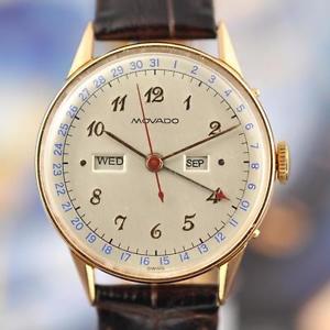 VINTAGE MOVADO 18K SOLID GOLD TRIPLE CALENDAR MANUAL WIND CAL 470 SC SWISS MADE