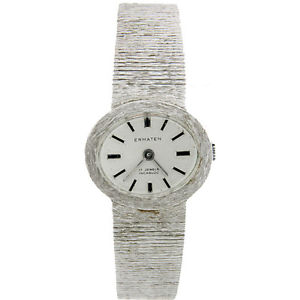 W457-Vintage Ermaten Incabloc 14K White Gold Ladies Watch 17 Jewels Incabloc